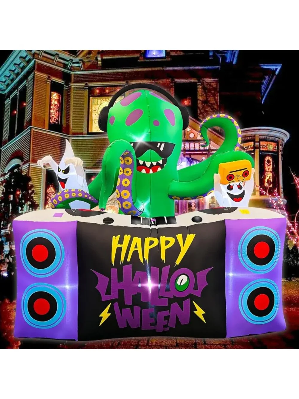 6FT Halloween DJ Octopus Inflatable with Music Turntable - Fun Outdoor Decor